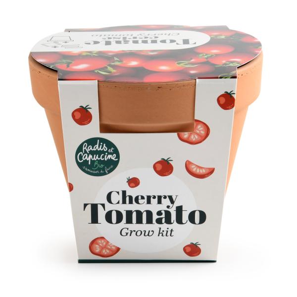 Radis et Capucine - Kit Tomate Cerise Bio - Pot en Terre Cuite Antique - 13 cm - PACKAGING_3D_VERSO
